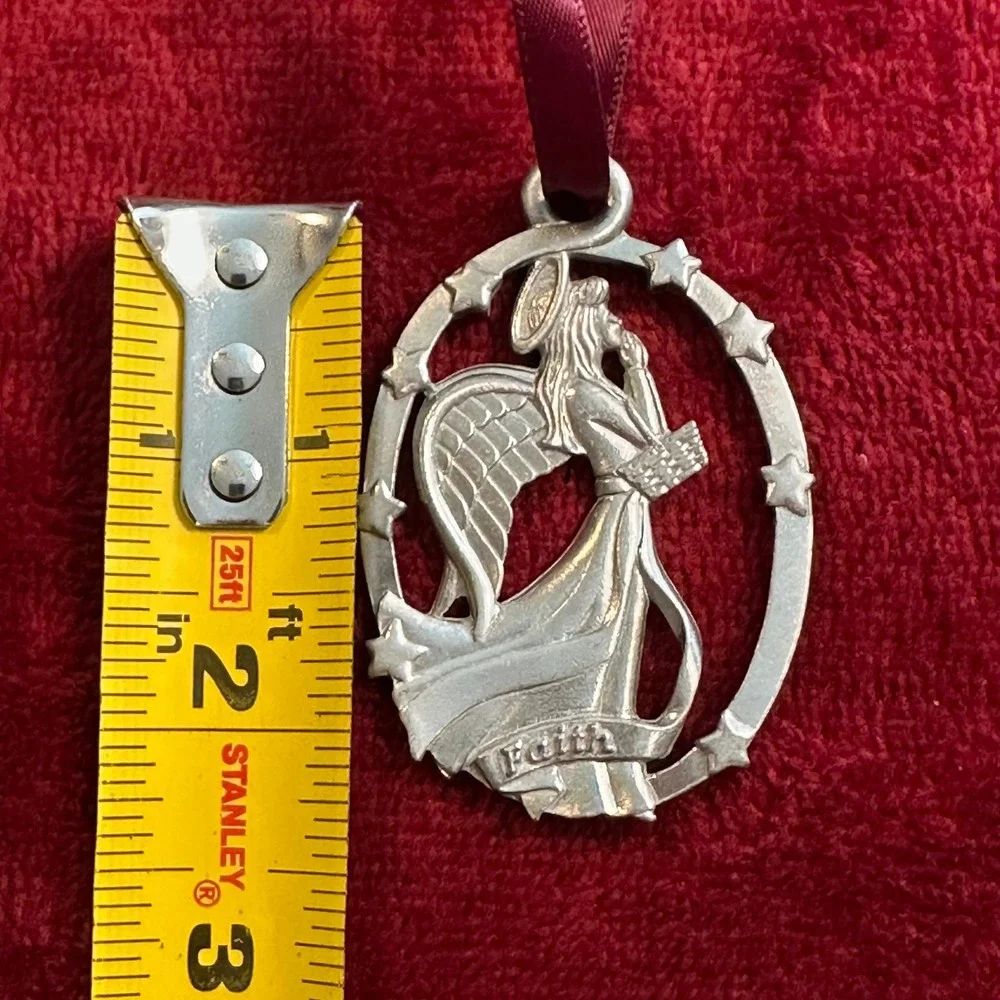 Longaberger 1999 Faith Angel Christmas Ornament Pewter Silver Tone Star Frame‎
